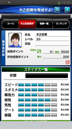 木之前騎手が設定したパラメーター